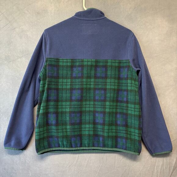 Lands End 3/4 Button Up Fleece Sweatshirt Plaid Kids Medium 10-12 Two Tone Cozy - Picture 2 of 13
